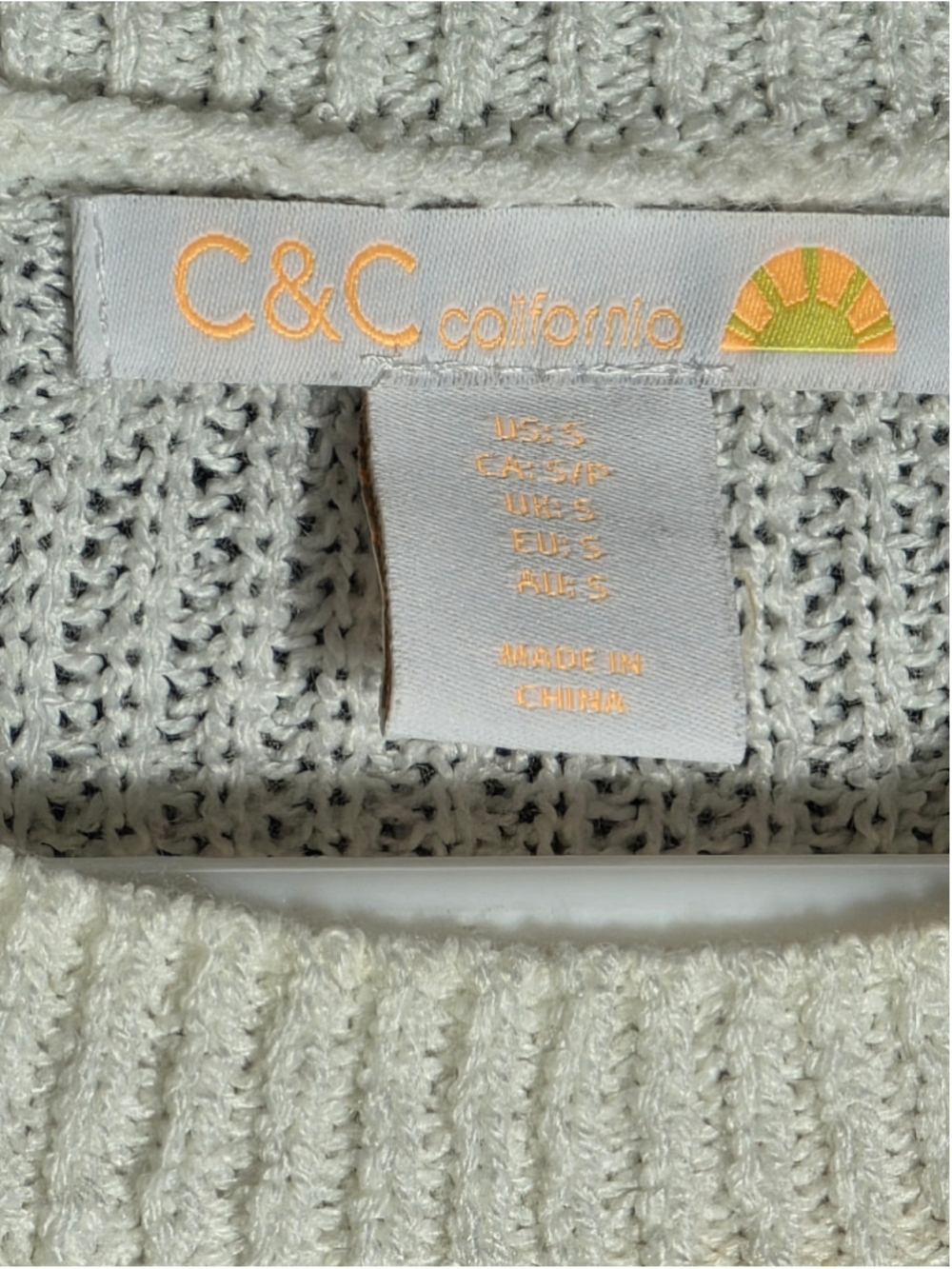 Women's C&C California Striped Crew Neck Sweater, Size S, White/Grey/Pink cozy - Picture 2 of 3